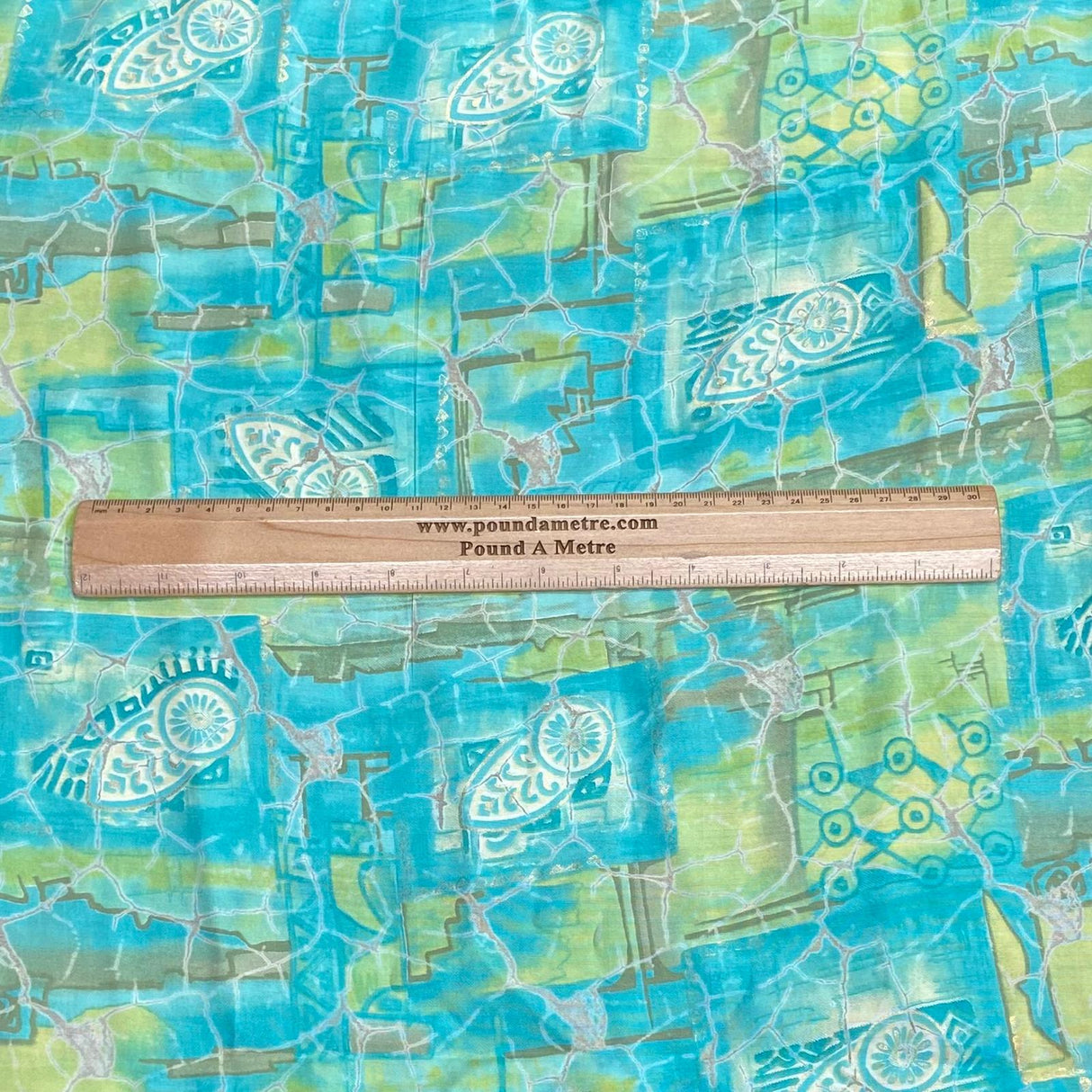 3 Metres Gold Foil Polyester Silk Fabric- 45" Wide (Turquoise)