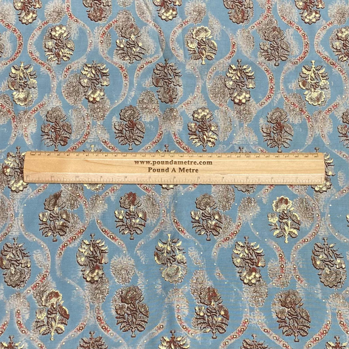 3 Metres Gold Foil Polyester Silk Fabric- 45" Wide (Blue)