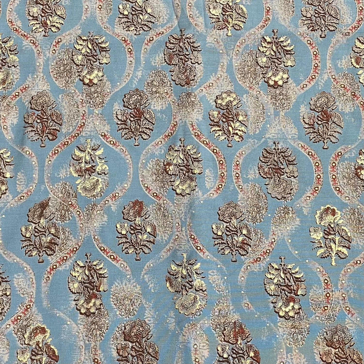 3 Metres Gold Foil Polyester Silk Fabric- 45" Wide (Blue)