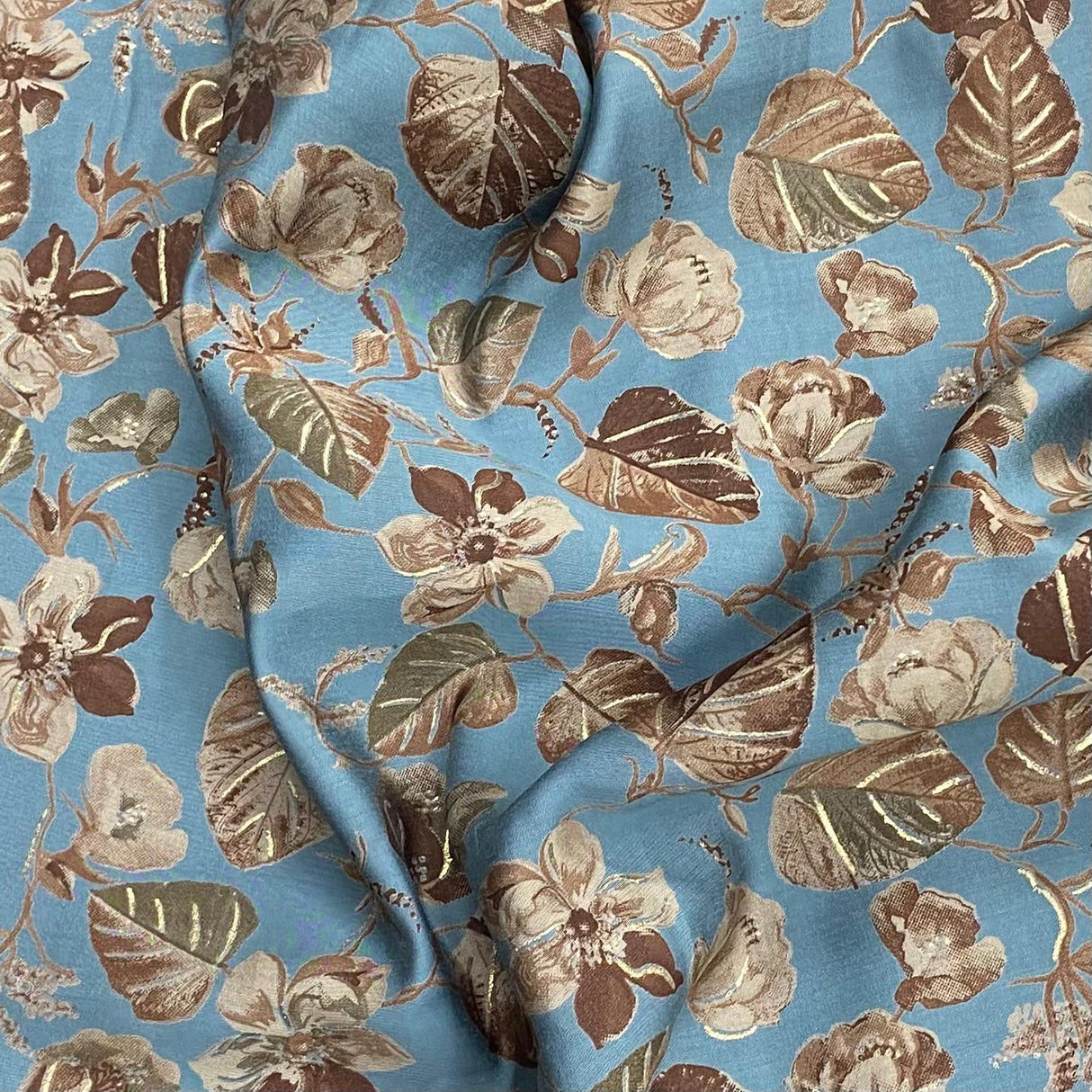 3 Metres Gold Foil Polyester Silk Fabric- 45" Wide (Sky Blue)