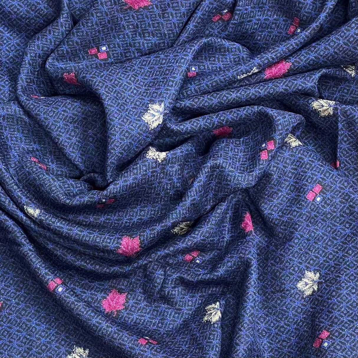 3 Metres Printed Cashmere Effect Crepe Fabric- 45" Wide (Navy Florals)