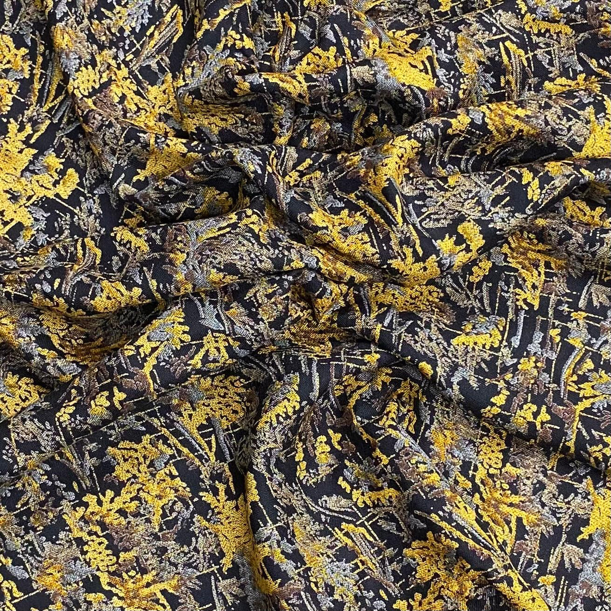 3 Metres Printed Cashmere Effect Crepe Fabric- 45" Wide (Yellow & Black)