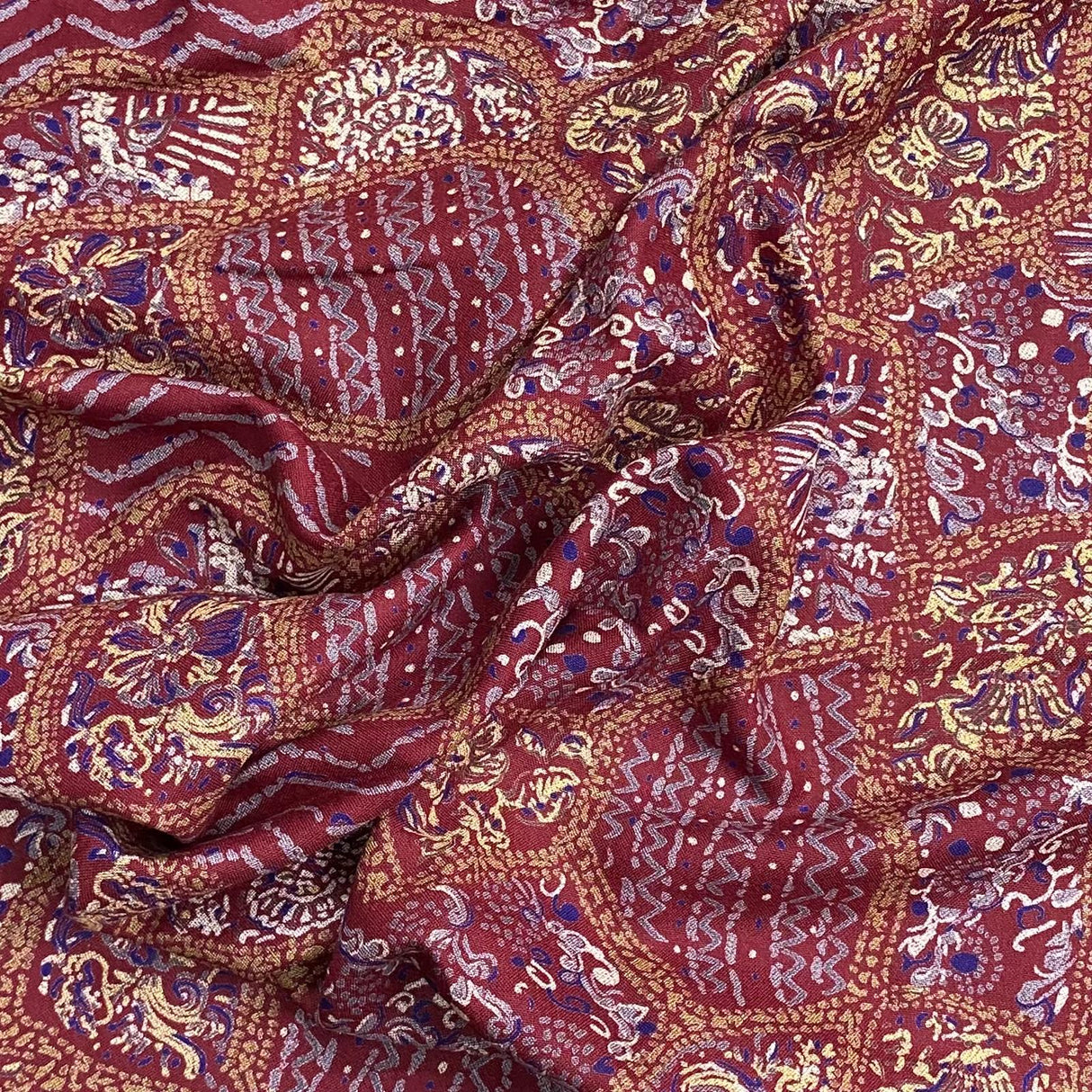 3 Metres Printed Cashmere Effect Crepe Fabric- 45" Wide (Maroon)
