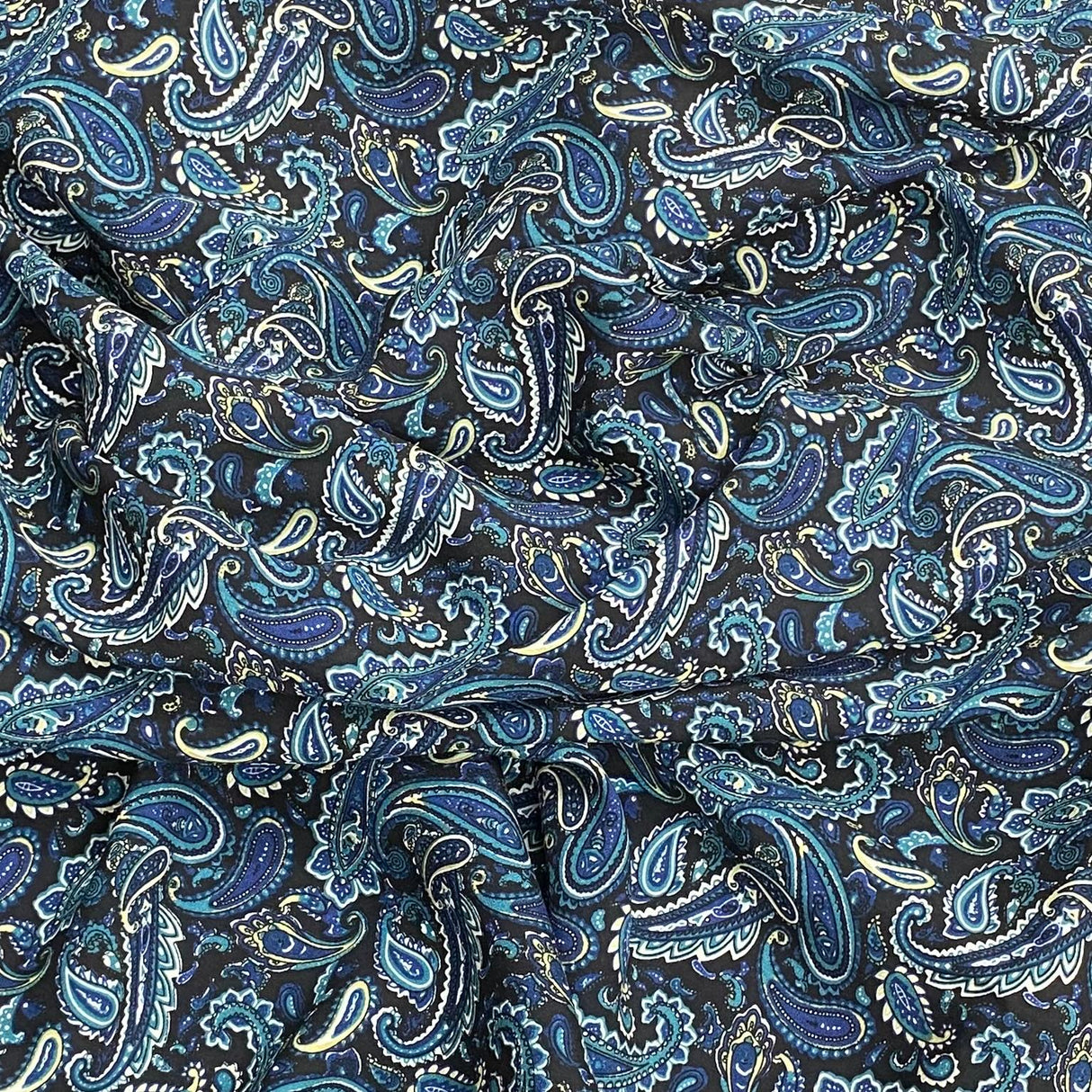 3 Metres, Premium Quality, Printed Dressmaking Viscose - 55" Wide (Black & Blue)