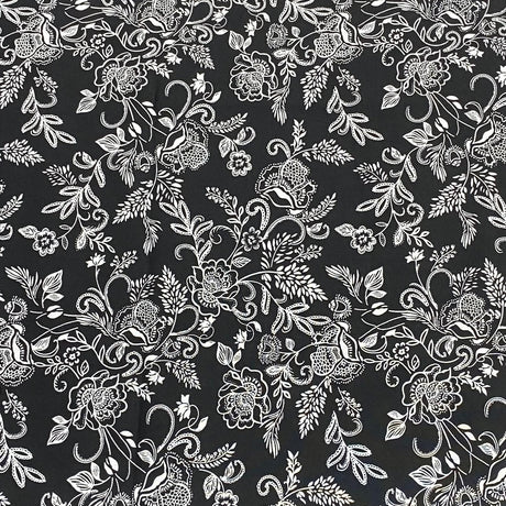 3 Metres, Premium Quality, Printed Dressmaking Viscose - 55" Wide (Black)
