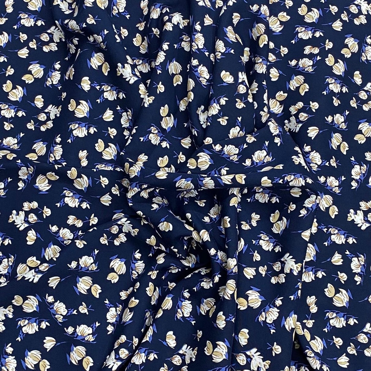 3 Metres, Premium Quality, Printed Dressmaking Viscose - 55" Wide (Navy)