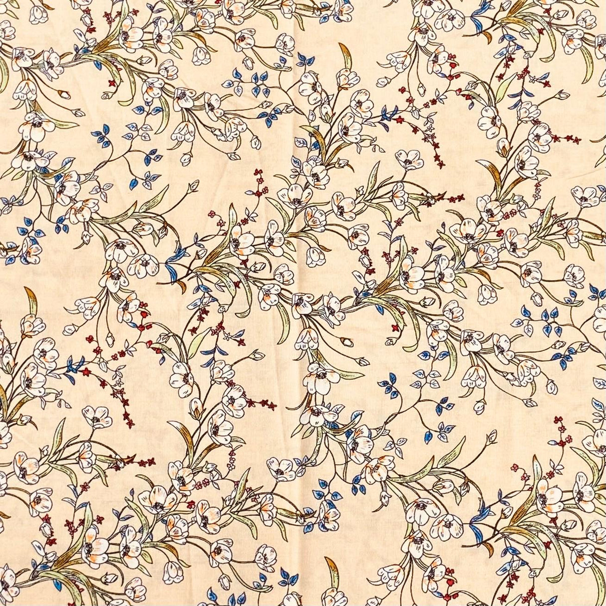 3 Metres, Premium Quality, Printed Dressmaking Viscose - 55" Wide (Cream)
