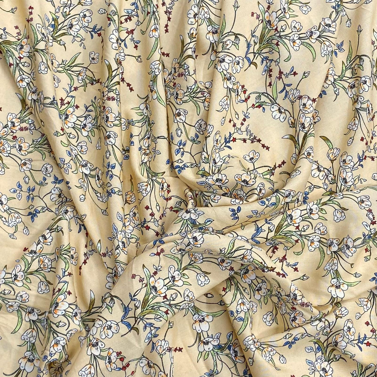 3 Metres, Premium Quality, Printed Dressmaking Viscose - 55" Wide (Cream)