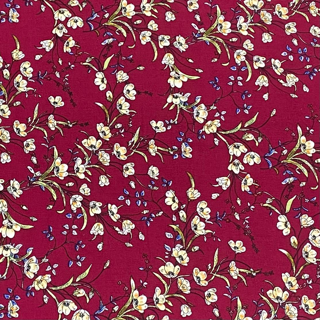 3 Metres, Premium Quality, Printed Dressmaking Viscose - 55" Wide (Wine)