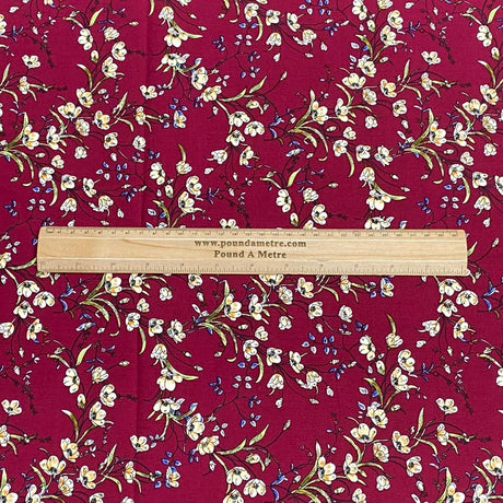 3 Metres, Premium Quality, Printed Dressmaking Viscose - 55" Wide (Wine)
