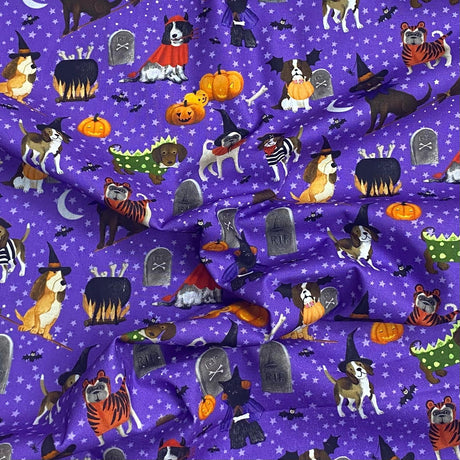 Per Metre 100% Digital Cotton Print - (Halloween Dogs)