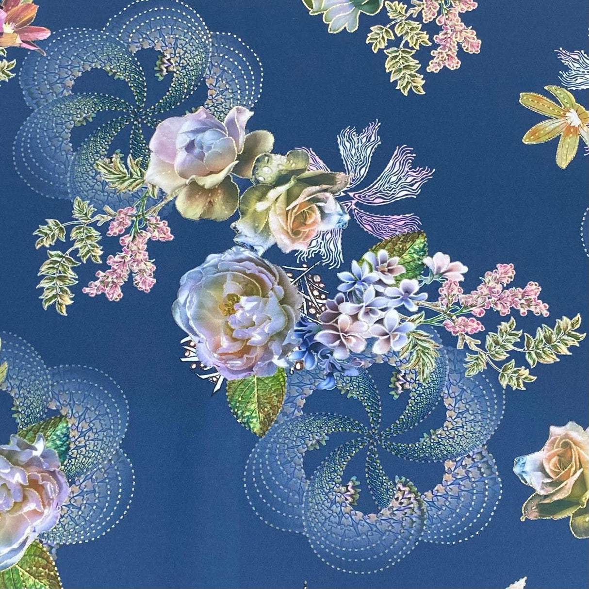 3 Metres, Soft Touch Gold Foil Crepe - 55" Wide (Navy)