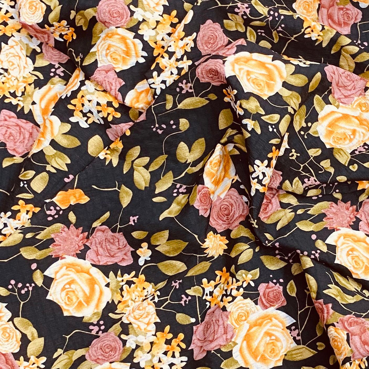 3 Metres Luxury Soft Printed Crepe - 55" Wide (Black Floral)