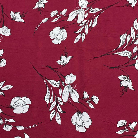 3 Metres, Premium Quality, Printed Dressmaking Viscose - 55" Wide (Wine)