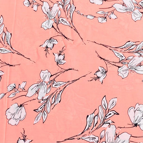 3 Metres, Premium Quality, Printed Dressmaking Viscose - 55" Wide (Peach)