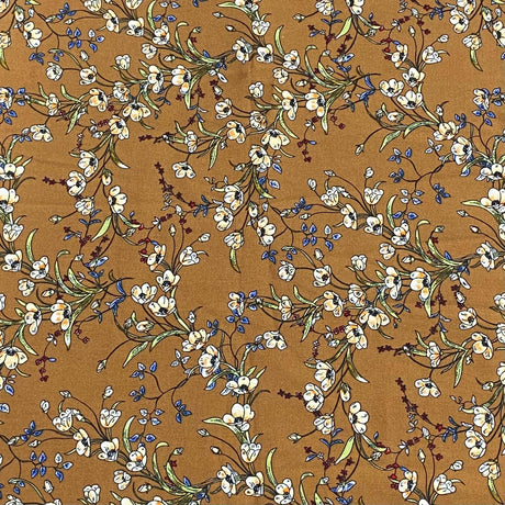 3 Metres, Premium Quality, Printed Dressmaking Viscose - 55" Wide (Brown Floral)