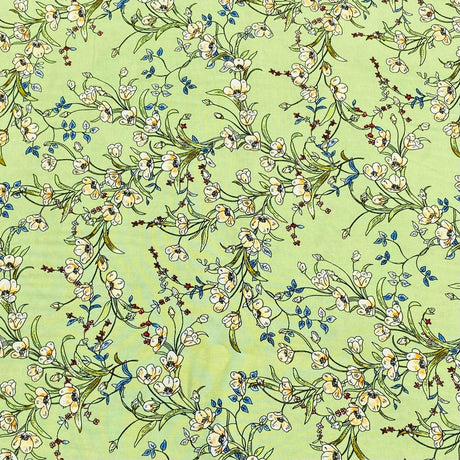 3 Metres, Premium Quality, Printed Dressmaking Viscose - 55" Wide (Green Floral)