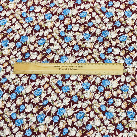 3 Metres, Premium Quality, Printed Dressmaking Viscose - 55" Wide (Brown Floral)