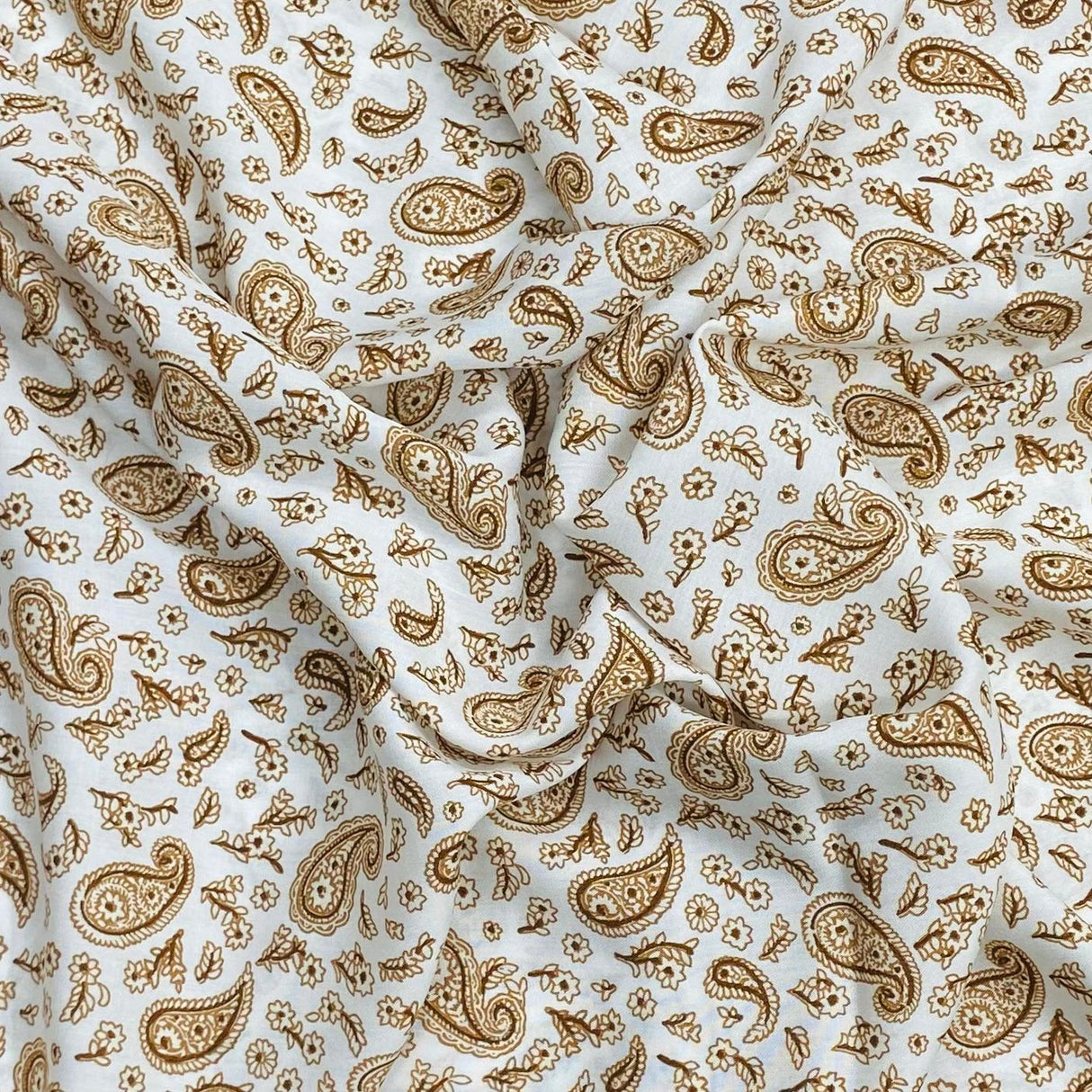 3 Metres, Premium Quality, Printed Dressmaking Viscose - 55" Wide (Ivory Paisley)