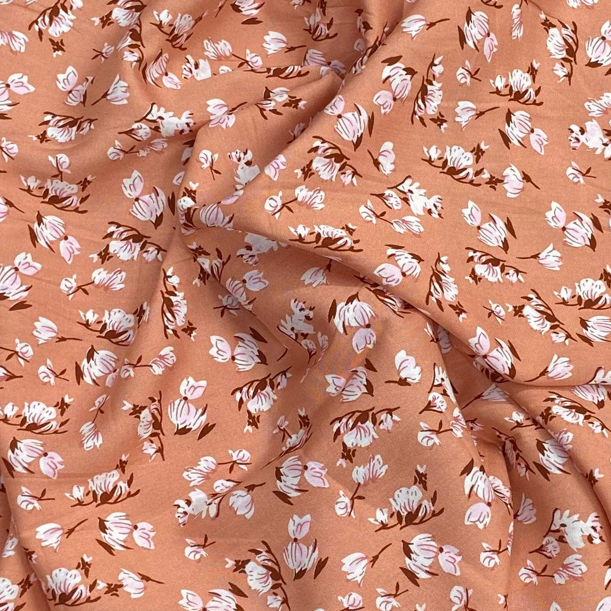 3 Metres, Premium Quality, Printed Dressmaking Viscose - 55" Wide (Peach Floral)