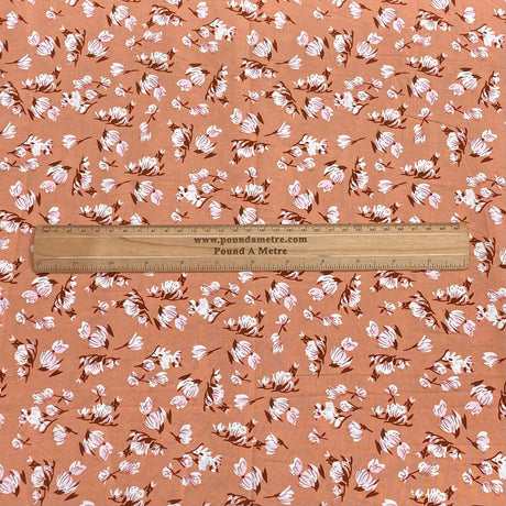 3 Metres, Premium Quality, Printed Dressmaking Viscose - 55" Wide (Peach Floral)