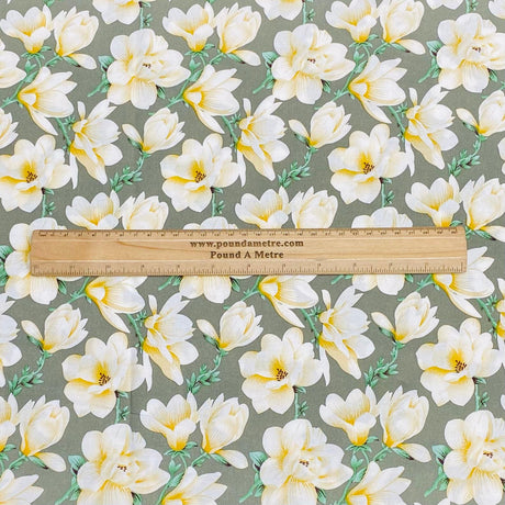 3 Metres, Premium Quality, Printed Dressmaking Viscose - 55" Wide (Green Floral)