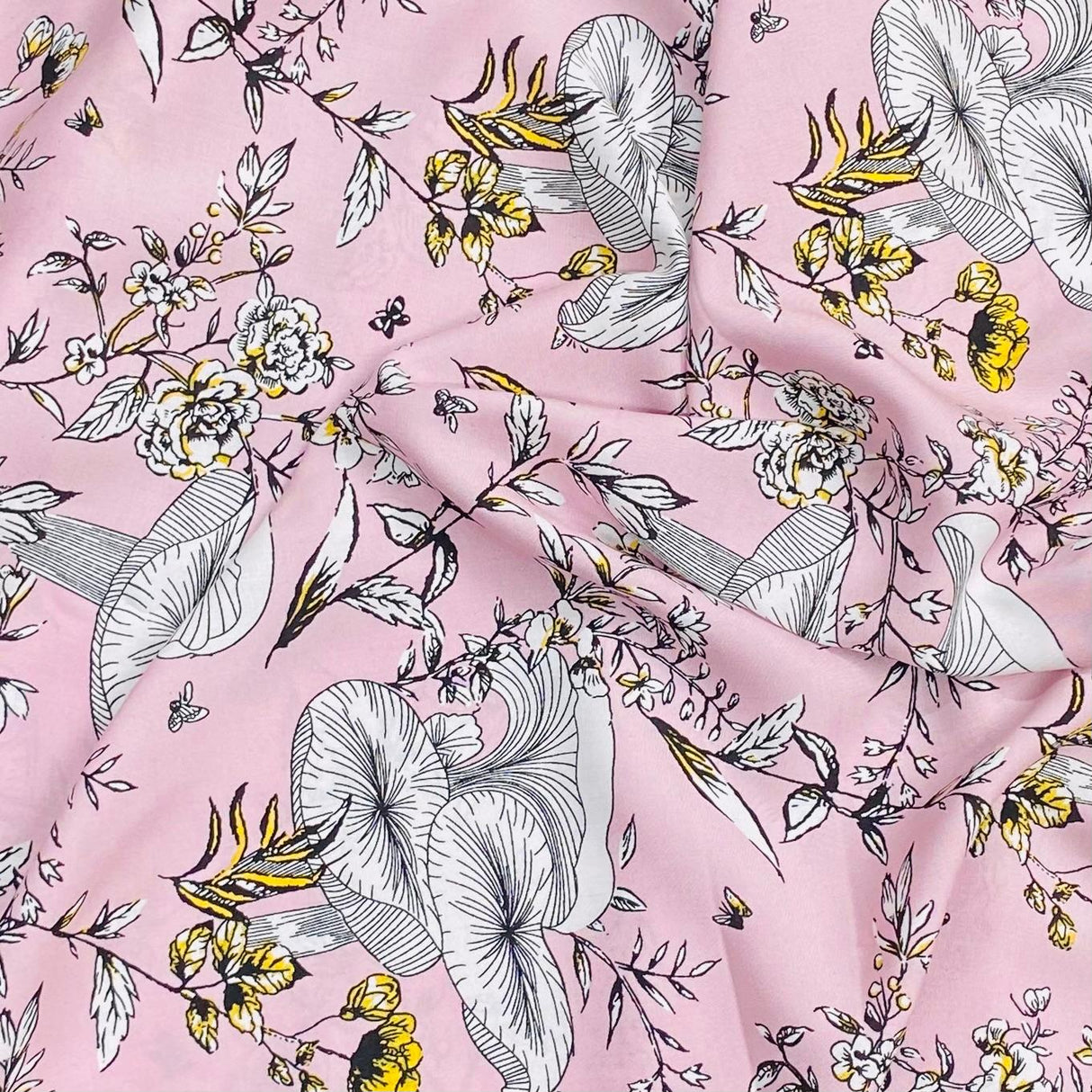 3 Metres, Premium Quality, Printed Dressmaking Viscose - 55" Wide (Baby Pink Floral)