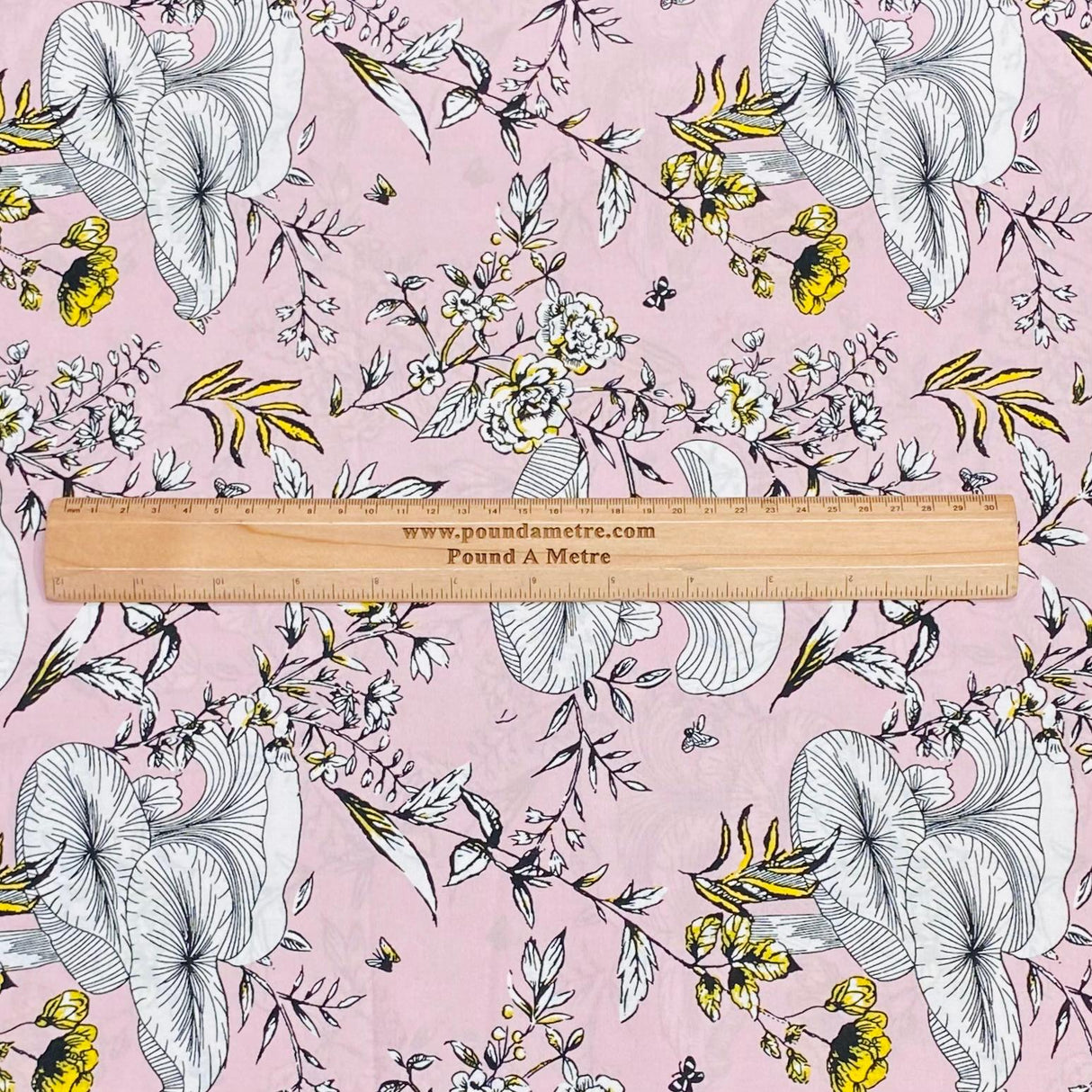 3 Metres, Premium Quality, Printed Dressmaking Viscose - 55" Wide (Baby Pink Floral)