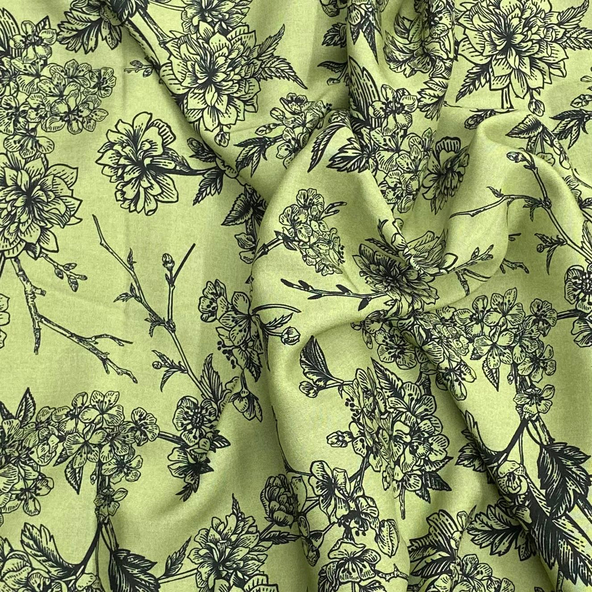 3 Metres, Premium Quality, Printed Dressmaking Viscose - 55" Wide (Green & Black)