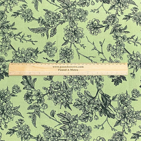 3 Metres, Premium Quality, Printed Dressmaking Viscose - 55" Wide (Green & Black)