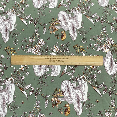 3 Metres, Premium Quality, Printed Dressmaking Viscose - 55" Wide (Green)