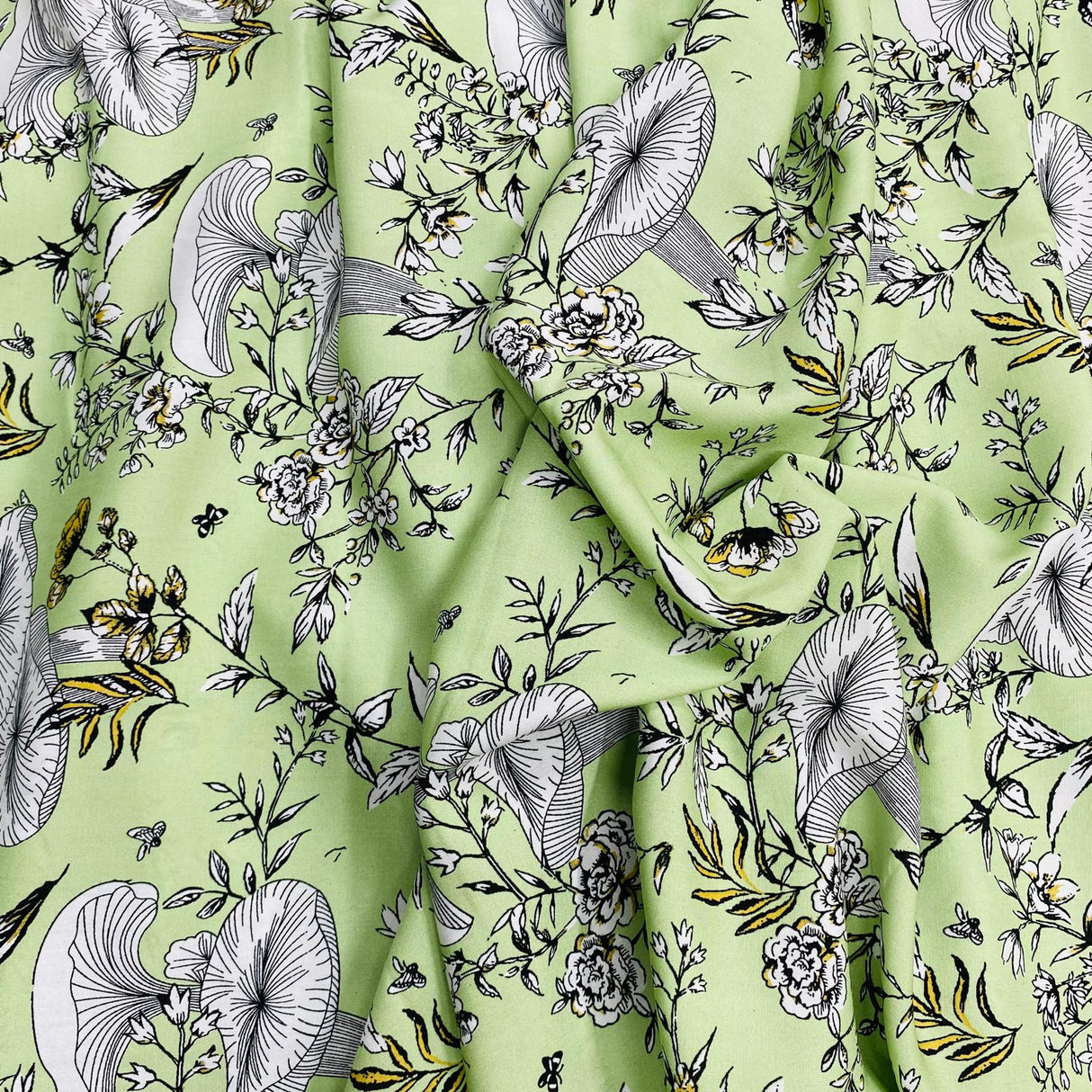 3 Metres, Premium Quality, Printed Dressmaking Viscose - 55" Wide (Light Green)