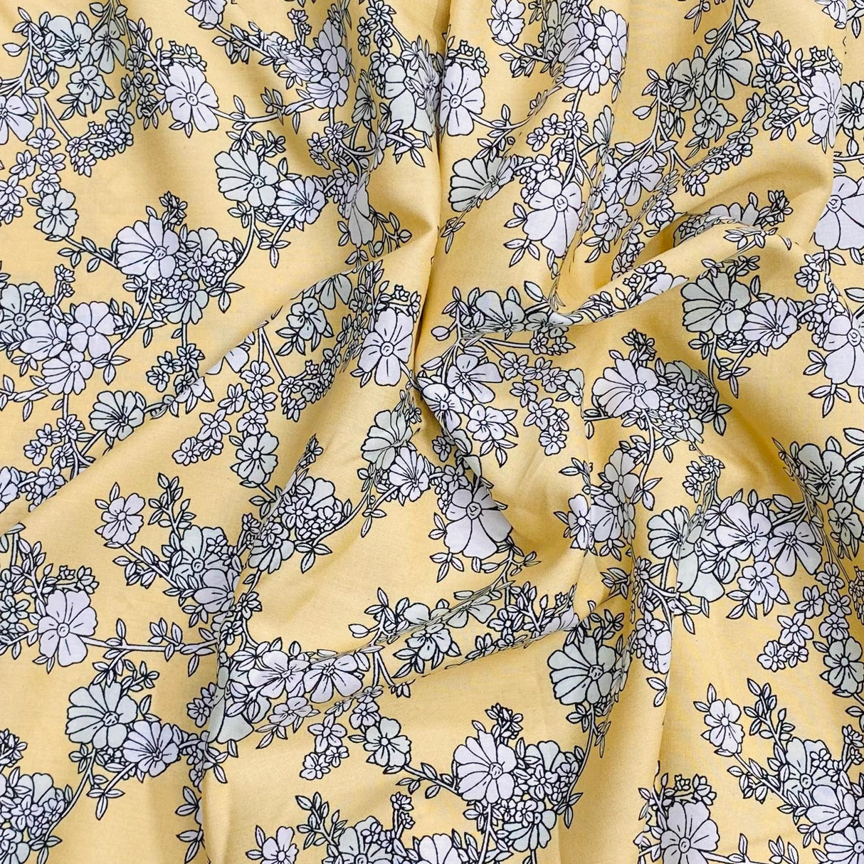 3 Metres, Premium Quality, Printed Dressmaking Viscose - 55" Wide (Mustard Flower)