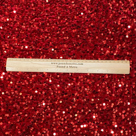 Luxurious Sequins On Velvet- 55" Wide - (Red)