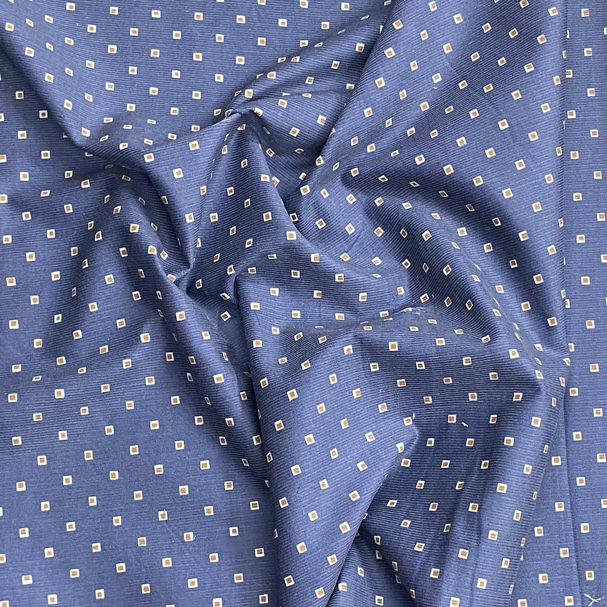 3 Metres Printed Needle Cord Cotton Corduroy 55" Wide  (Blue Squares)