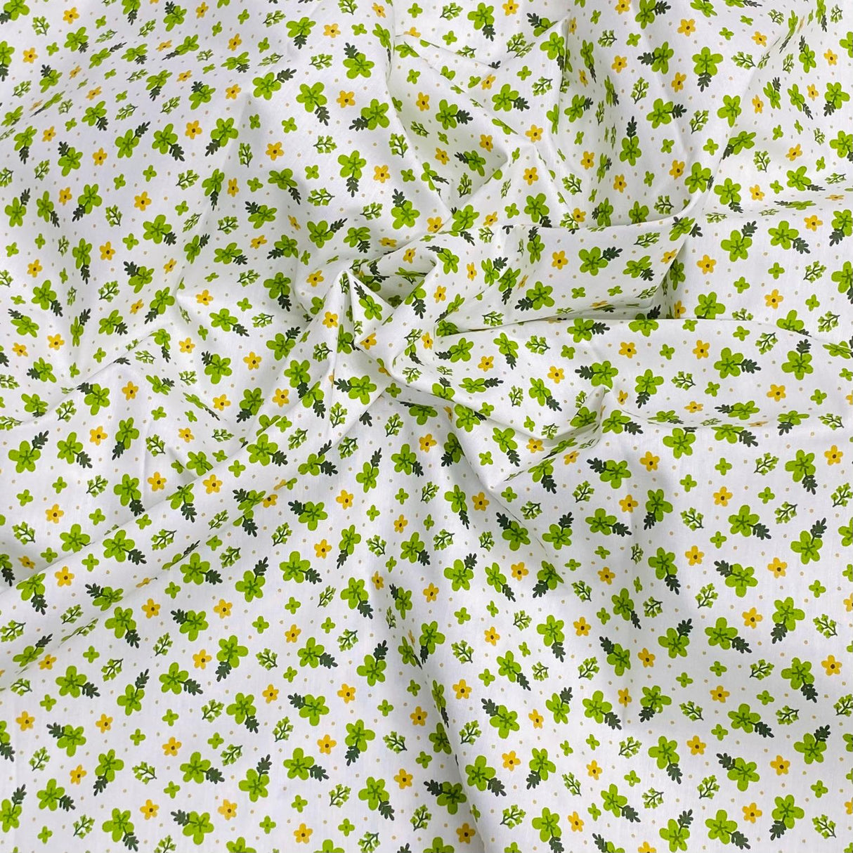 3 Metres Luxury 100% Cotton - 36" Wide - (White & Green Floral)