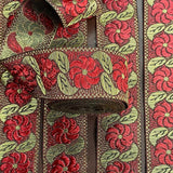 Per Metre, Metallic Trimming, 25mm Wide (Maroon Flower)