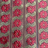 Per Metre, Metallic Trimming, 25mm Wide (Maroon Flower)