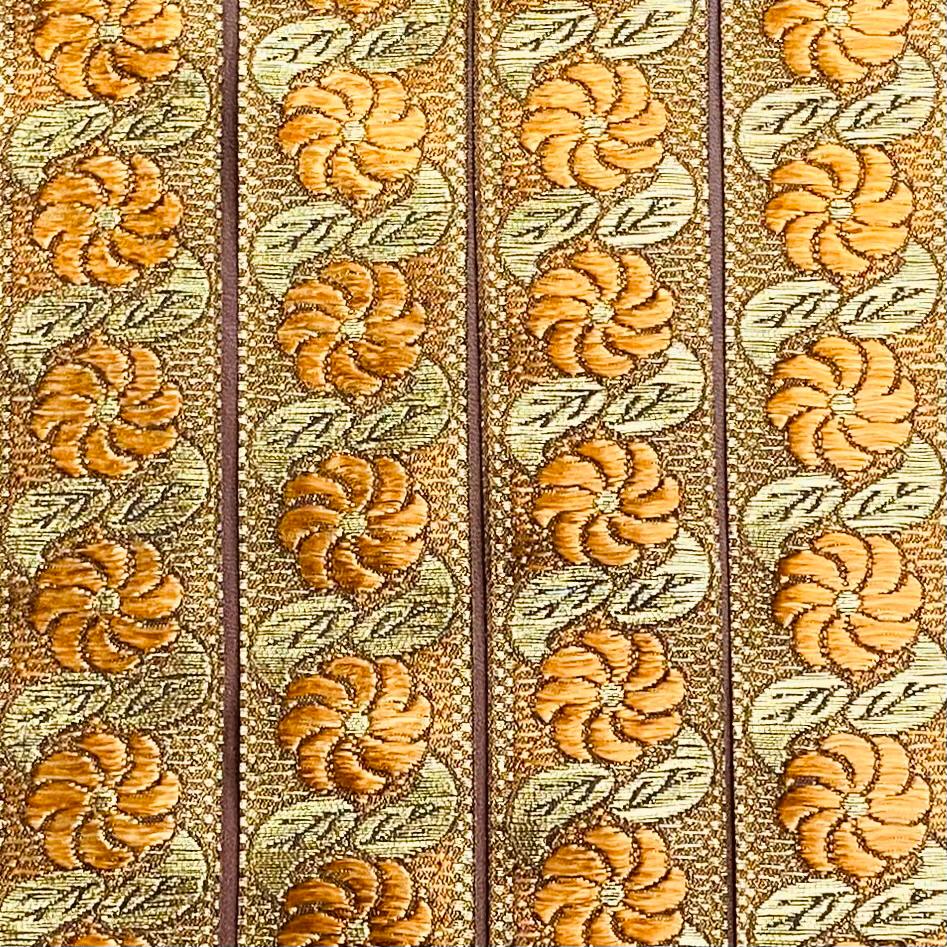 Per Metre, Metallic Trimming, 25mm Wide (Mustard Floral)