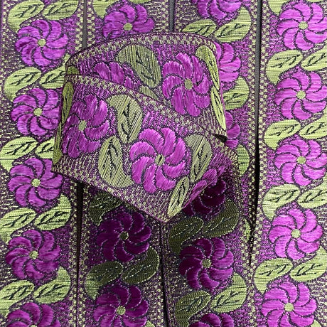Per Metre, Metallic Trimming, 25mm Wide (Magenta Floral)