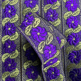 Per Metre, Metallic Trimming, 25mm Wide (Purple Floral)