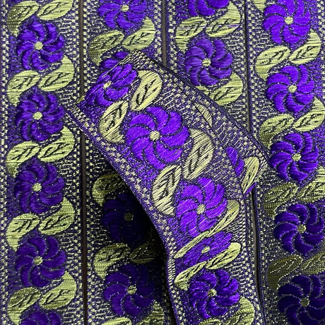 Per Metre, Metallic Trimming, 25mm Wide (Purple Floral)