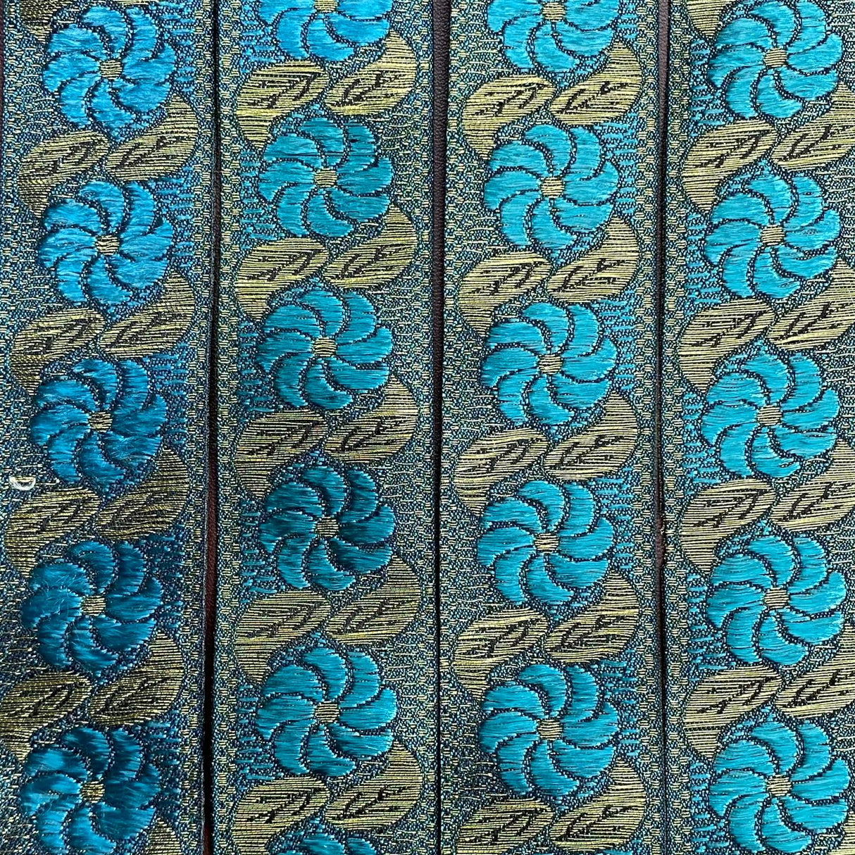 Per Metre, Metallic Trimming, 25mm Wide (Sky Floral)