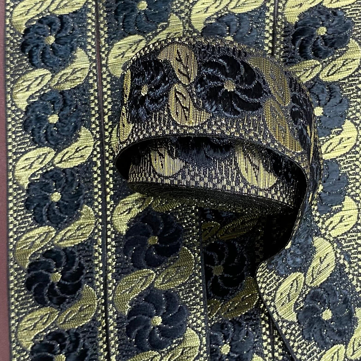 Per Metre, Metallic Trimming, 25mm Wide (Black Floral)