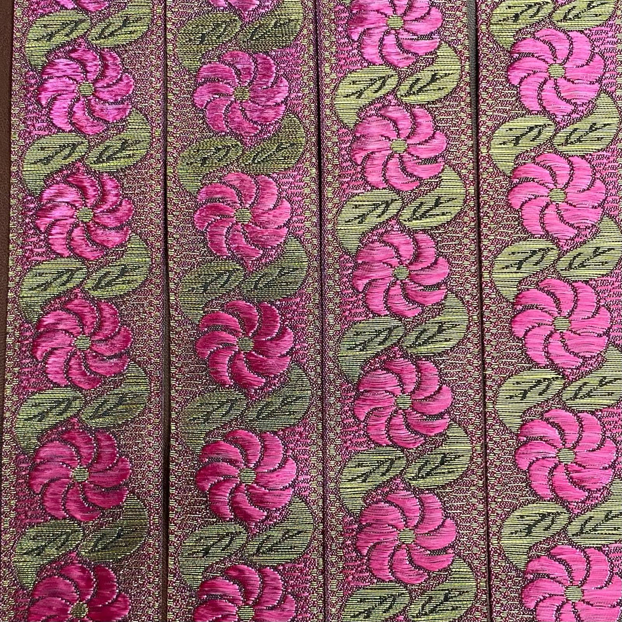 Per Metre, Metallic Trimming, 25mm Wide (Cerise Floral)