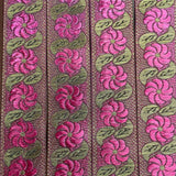 Per Metre, Metallic Trimming, 25mm Wide (Cerise Floral)