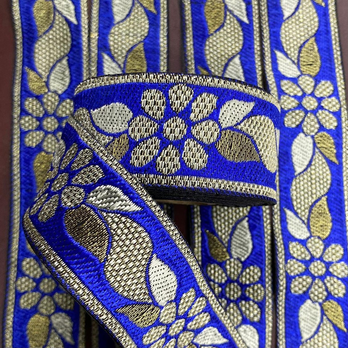 Per Metre, Metallic Trimming, 25mm Wide (Royal & Gold)