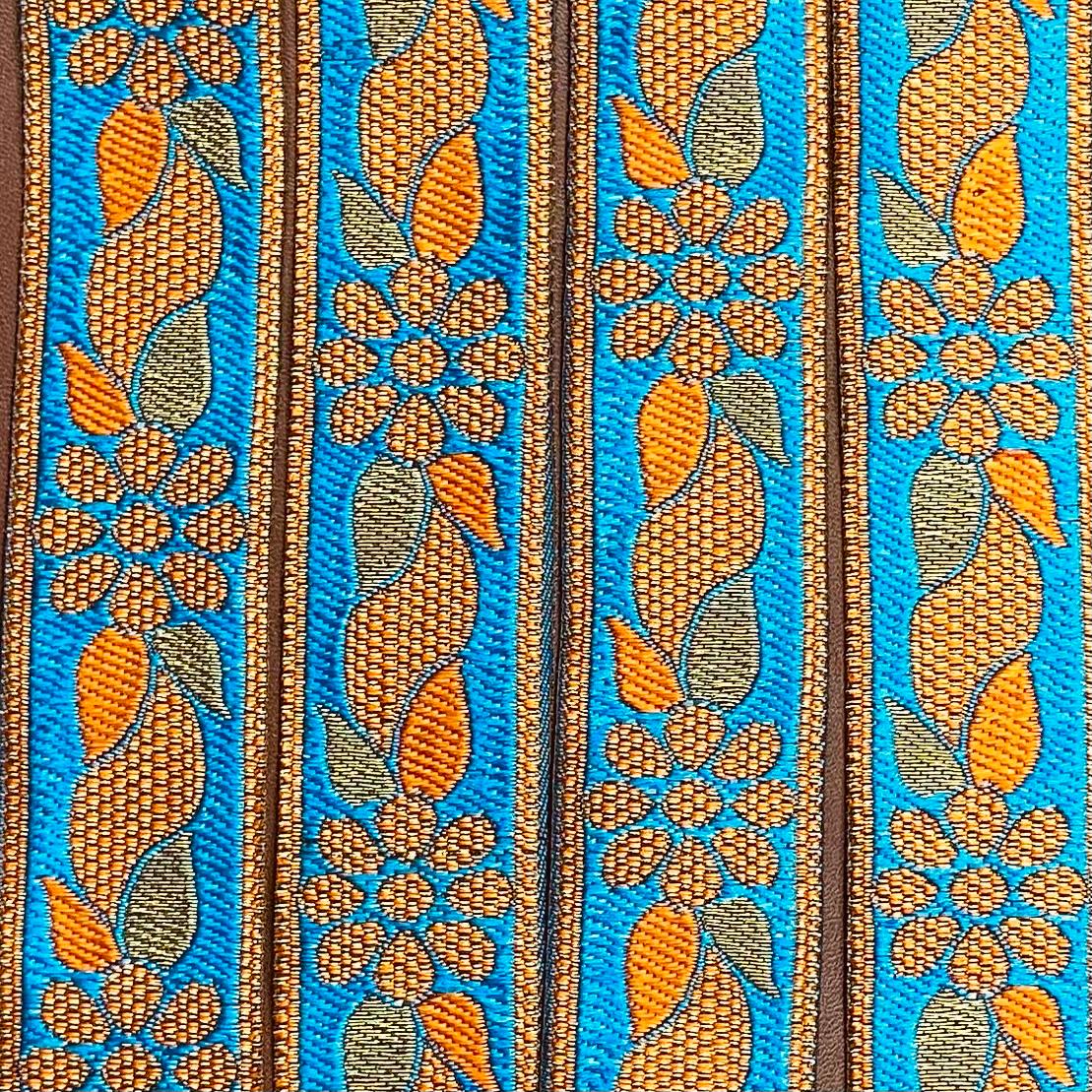 Per Metre, Metallic Trimming, 25mm Wide (Blue & Orange)