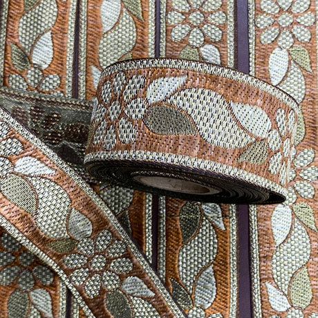 Per Metre, Metallic Trimming, 25mm Wide (Brown & Gold)