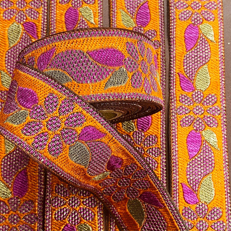 Per Metre, Metallic Trimming, 25mm Wide (Orange & Cerise)